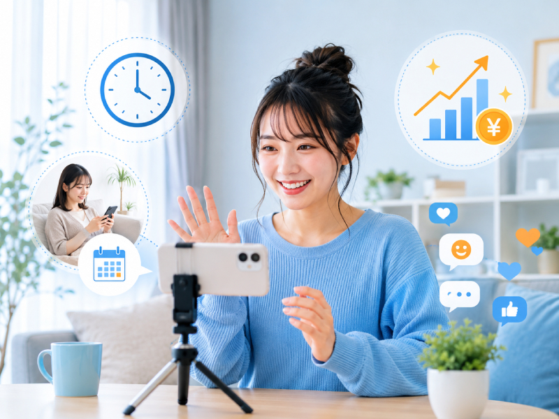 ライブ配信で収入を目指す在宅副業のイメージ